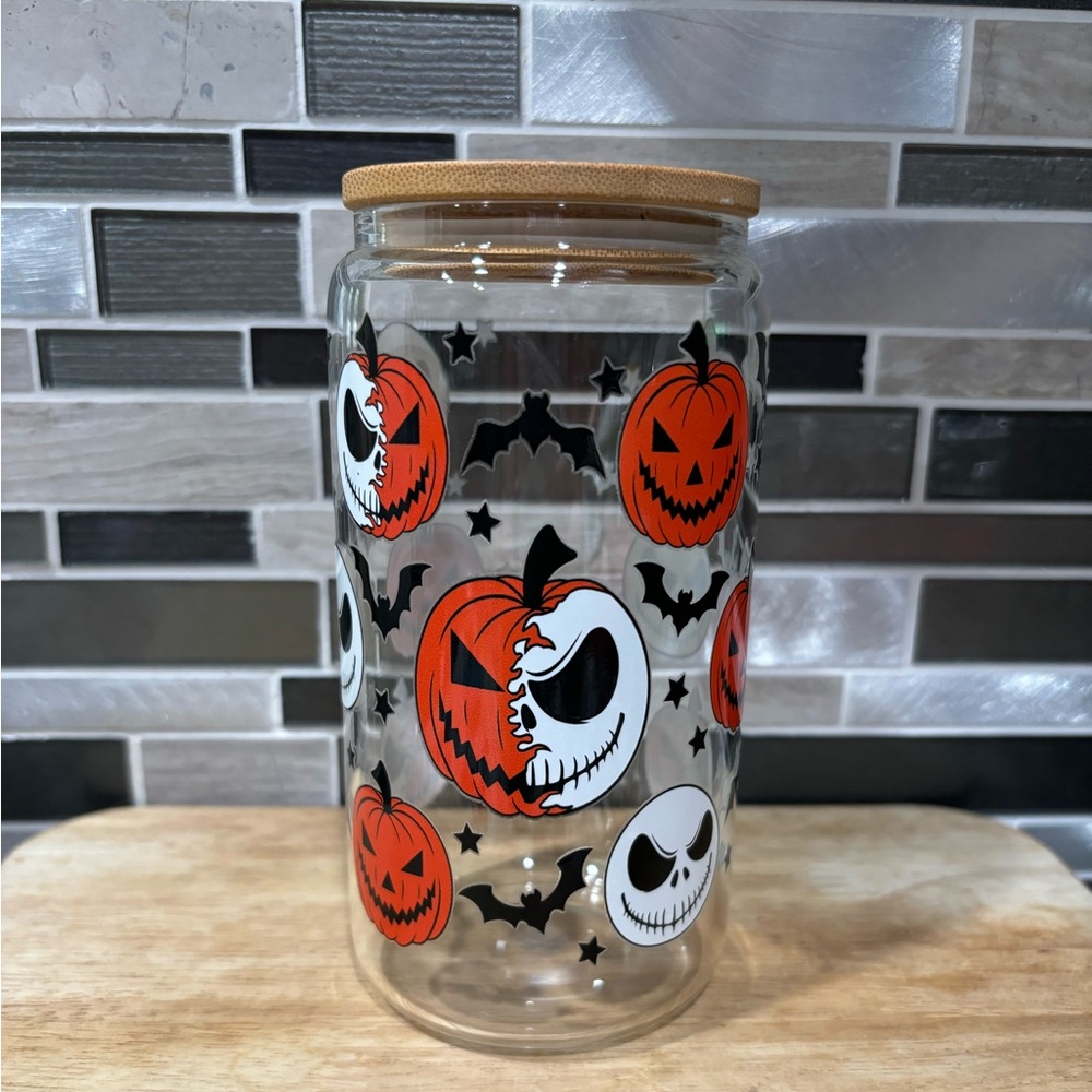 Jack Skellington pumpkin 16 oz  glass cup